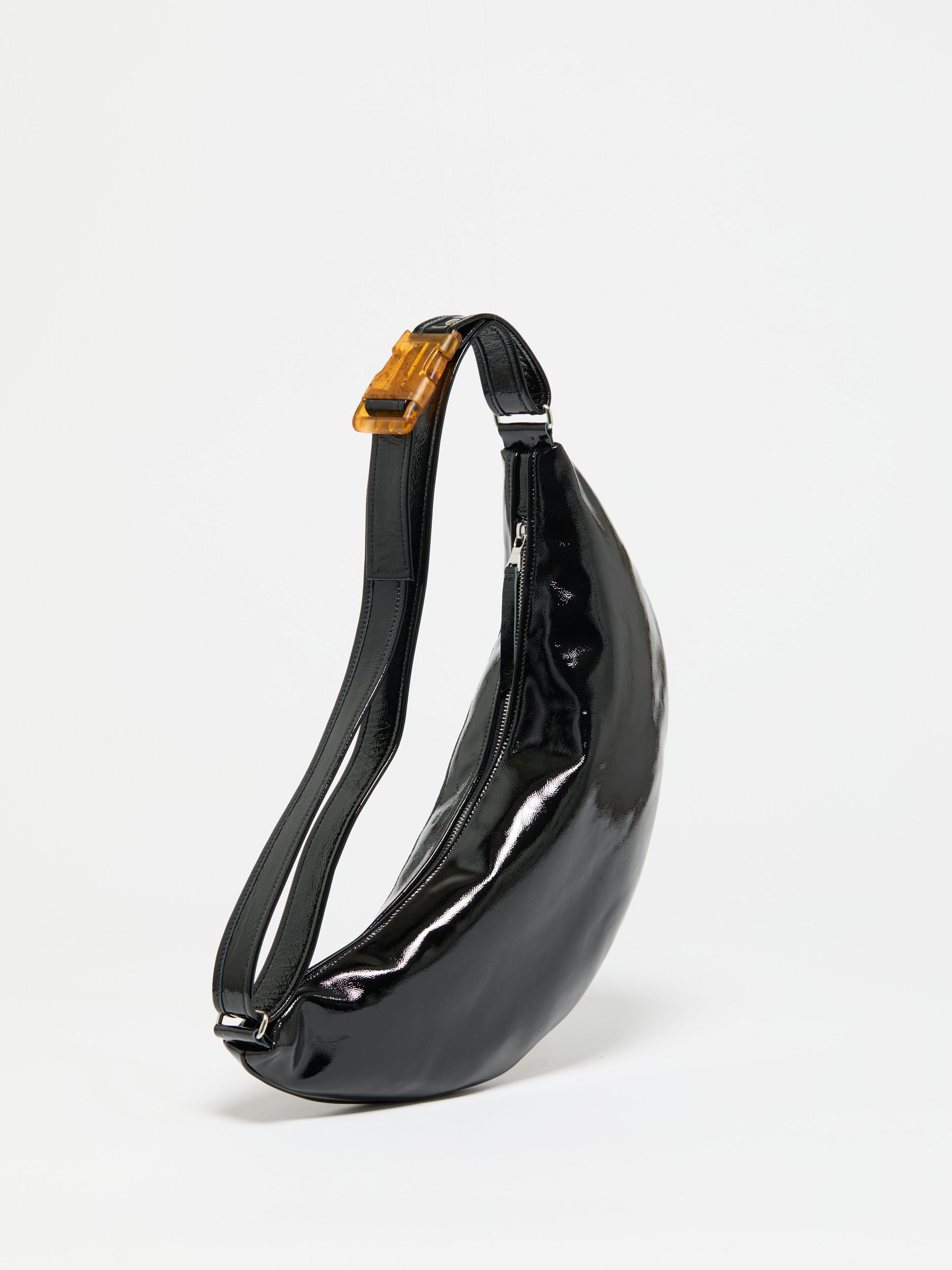 PETIT LUNA PATENT LEATHER & WOOL HALF-MOON BAG
