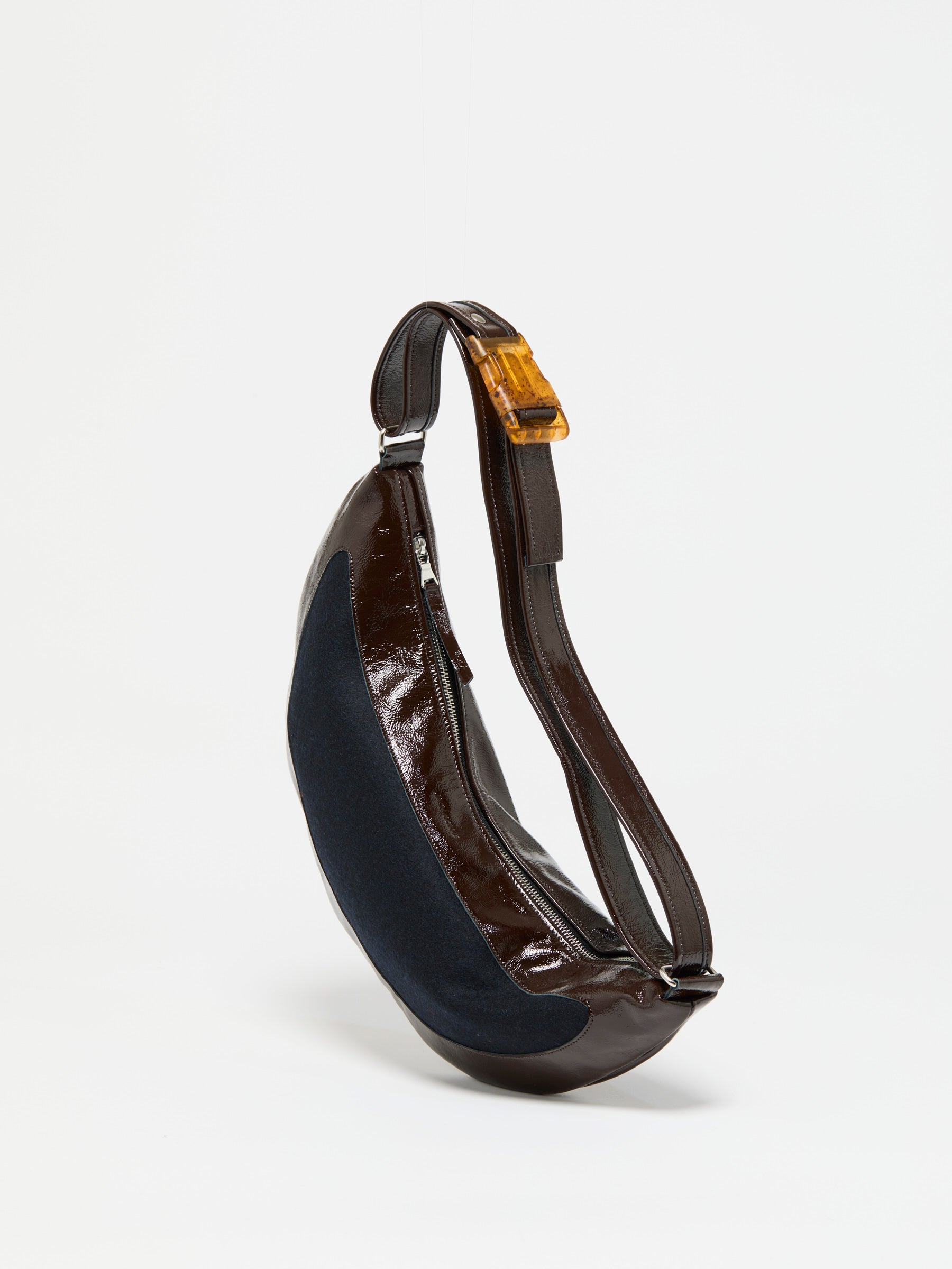 PETIT LUNA PATENT LEATHER & WOOL HALF-MOON BAG