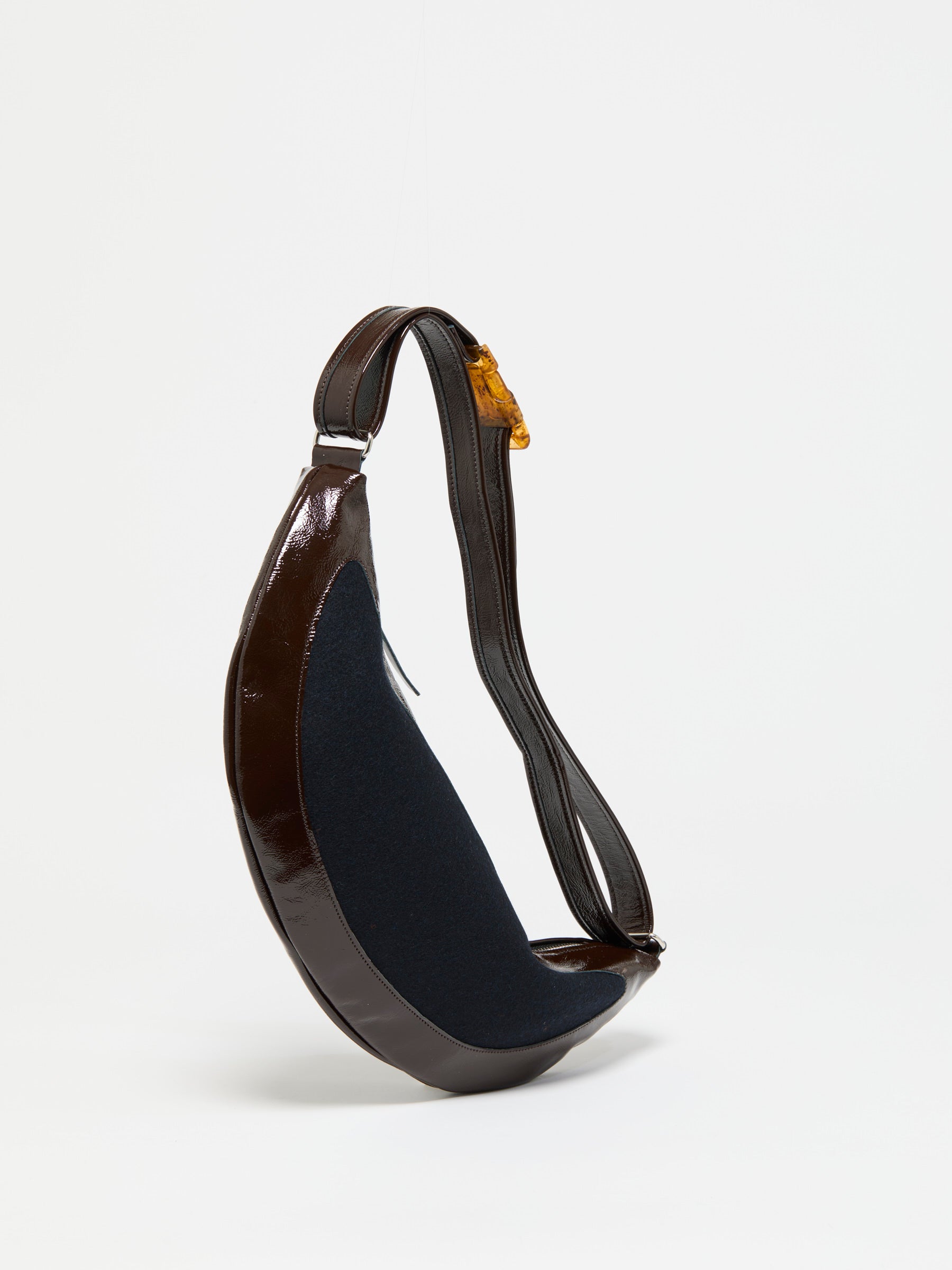PETIT LUNA PATENT LEATHER & WOOL HALF-MOON BAG