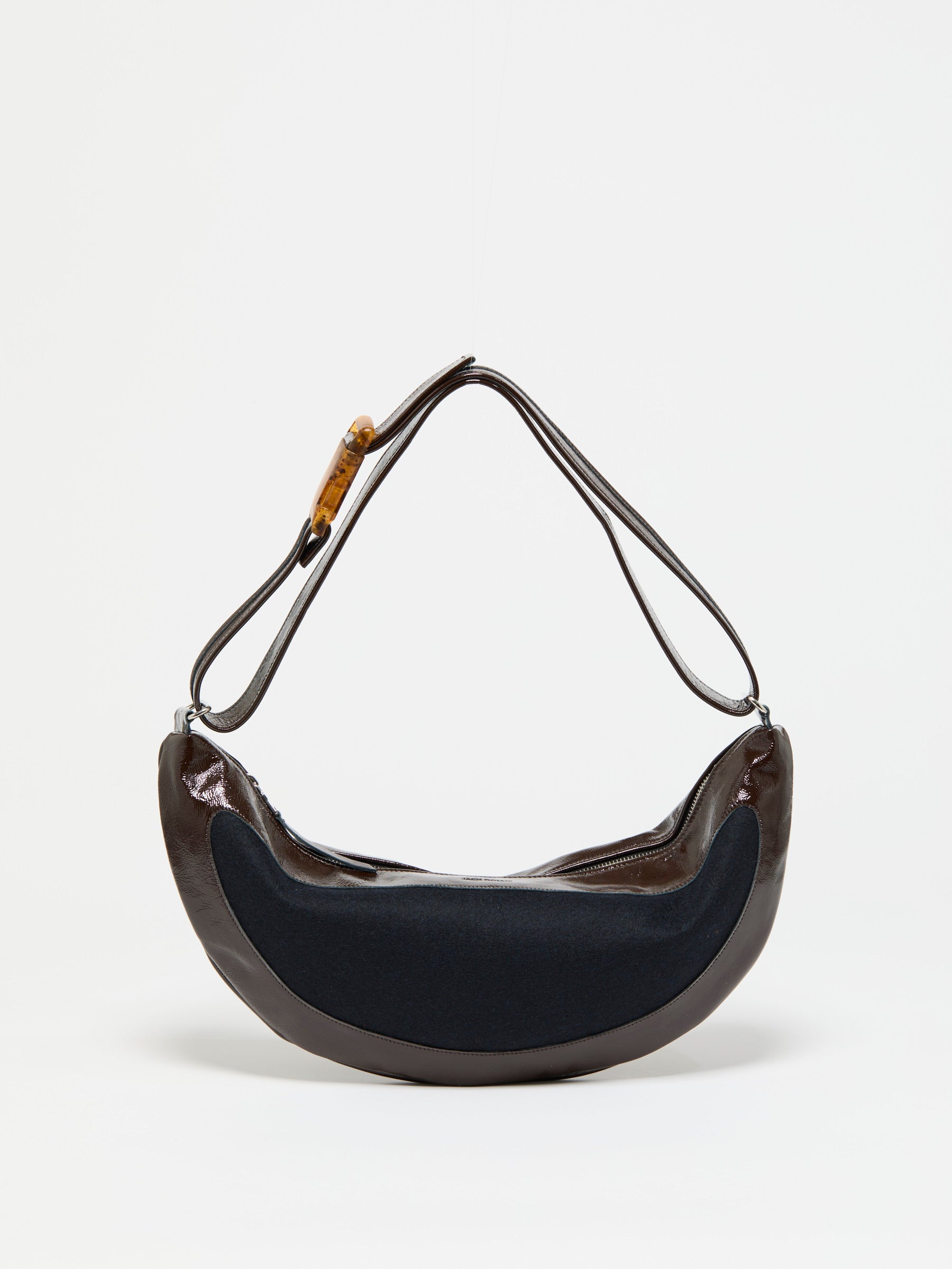 PETIT LUNA PATENT LEATHER & WOOL HALF-MOON BAG