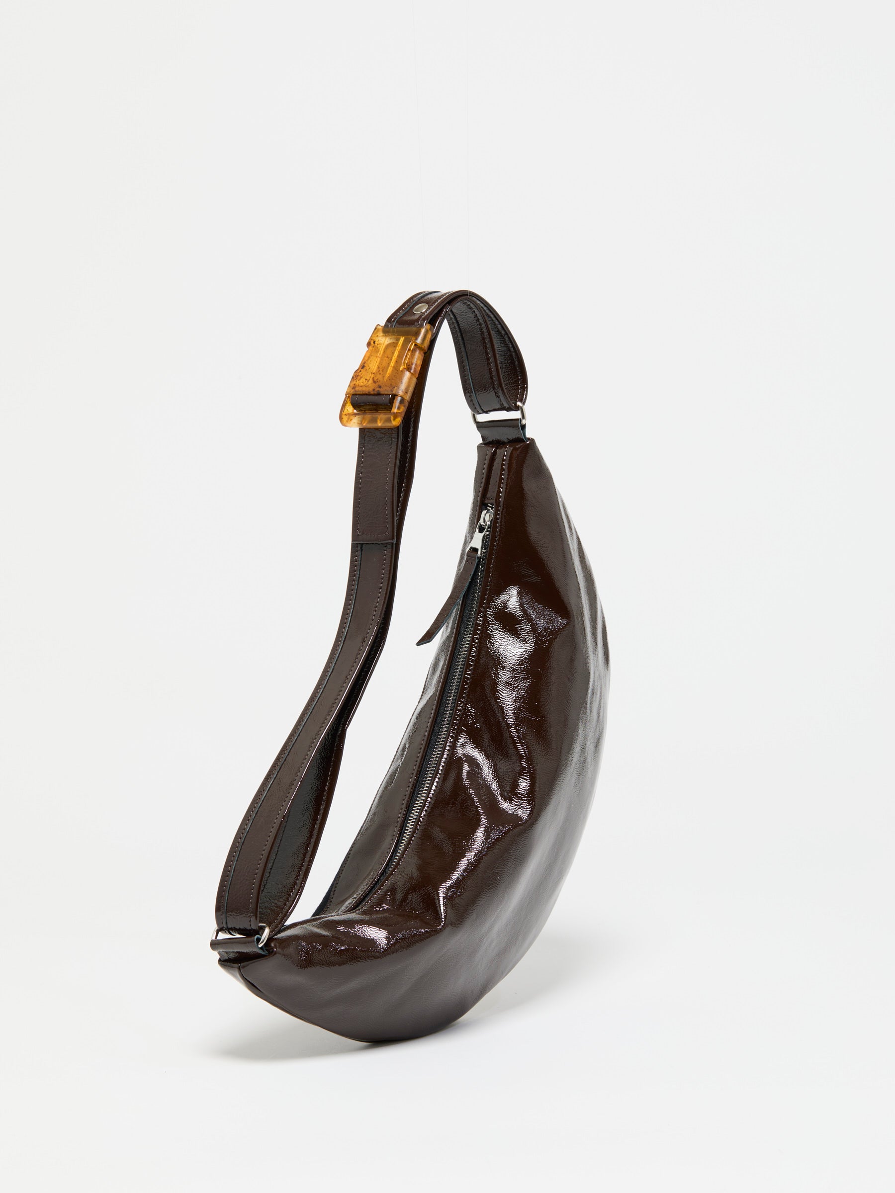 PETIT LUNA PATENT LEATHER & WOOL HALF-MOON BAG