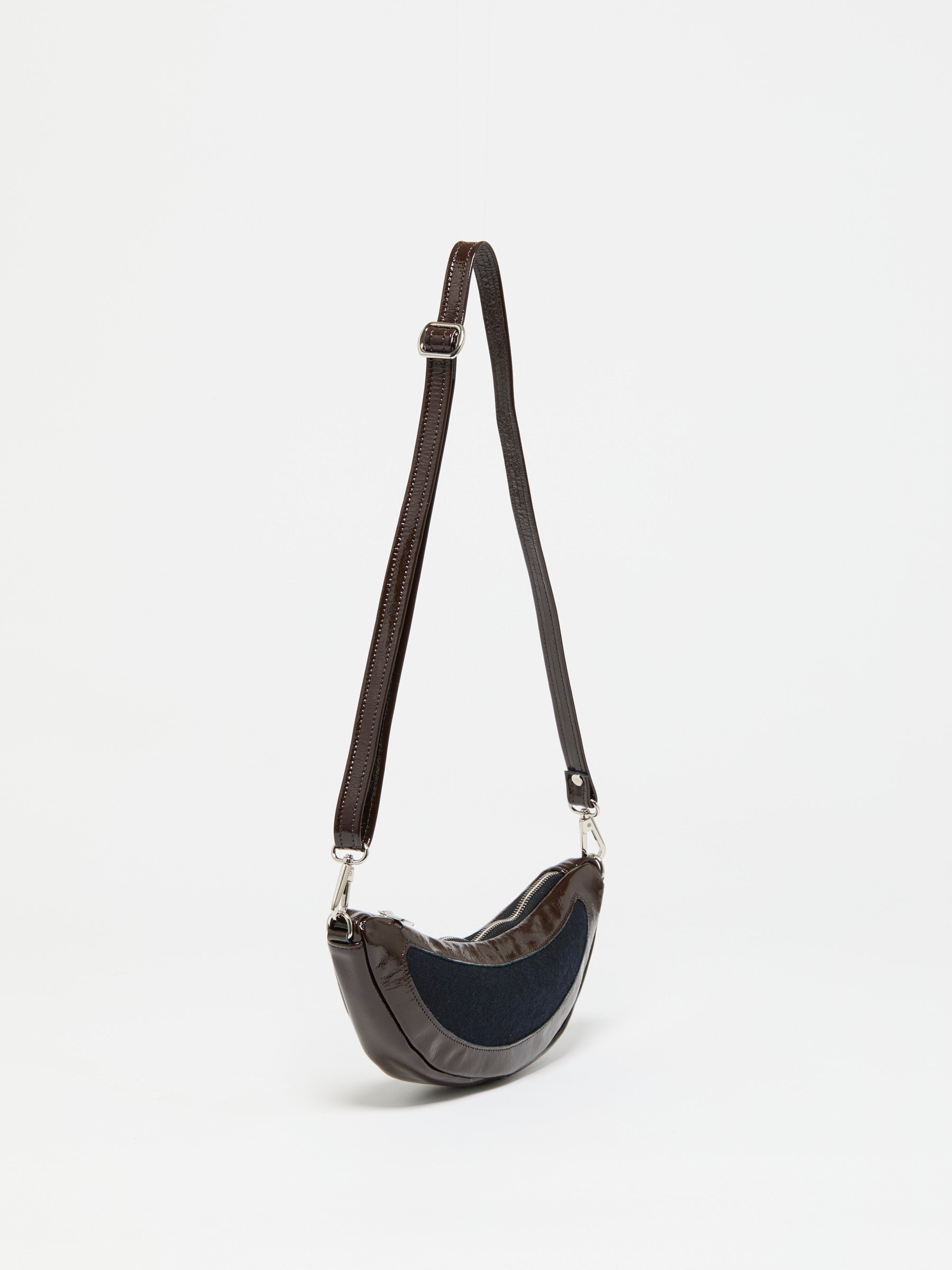 MINI LUNA PATENT LEATHER & WOOL HALF-MOON BAG