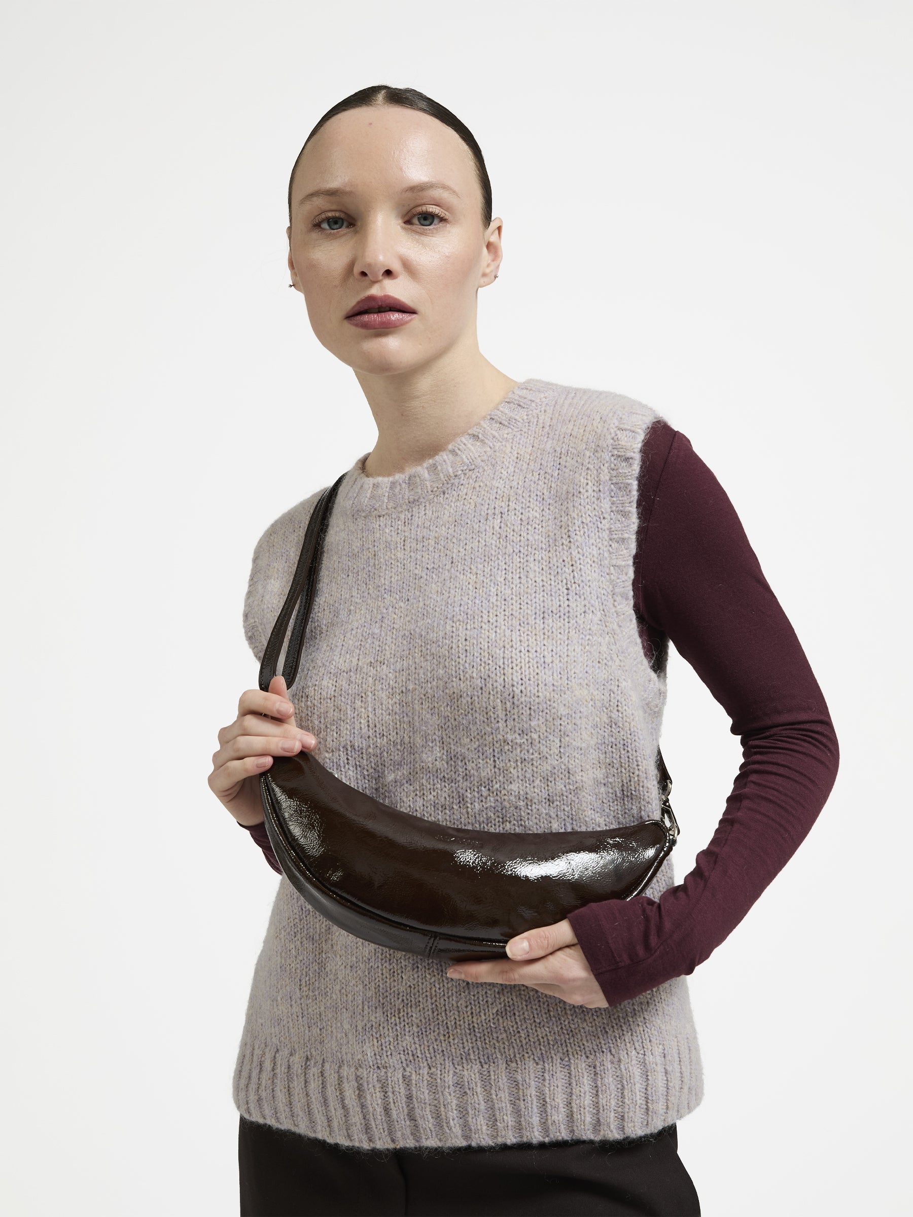 SAC DEMI-LUNE MINI LUNA CUIR VERNIS