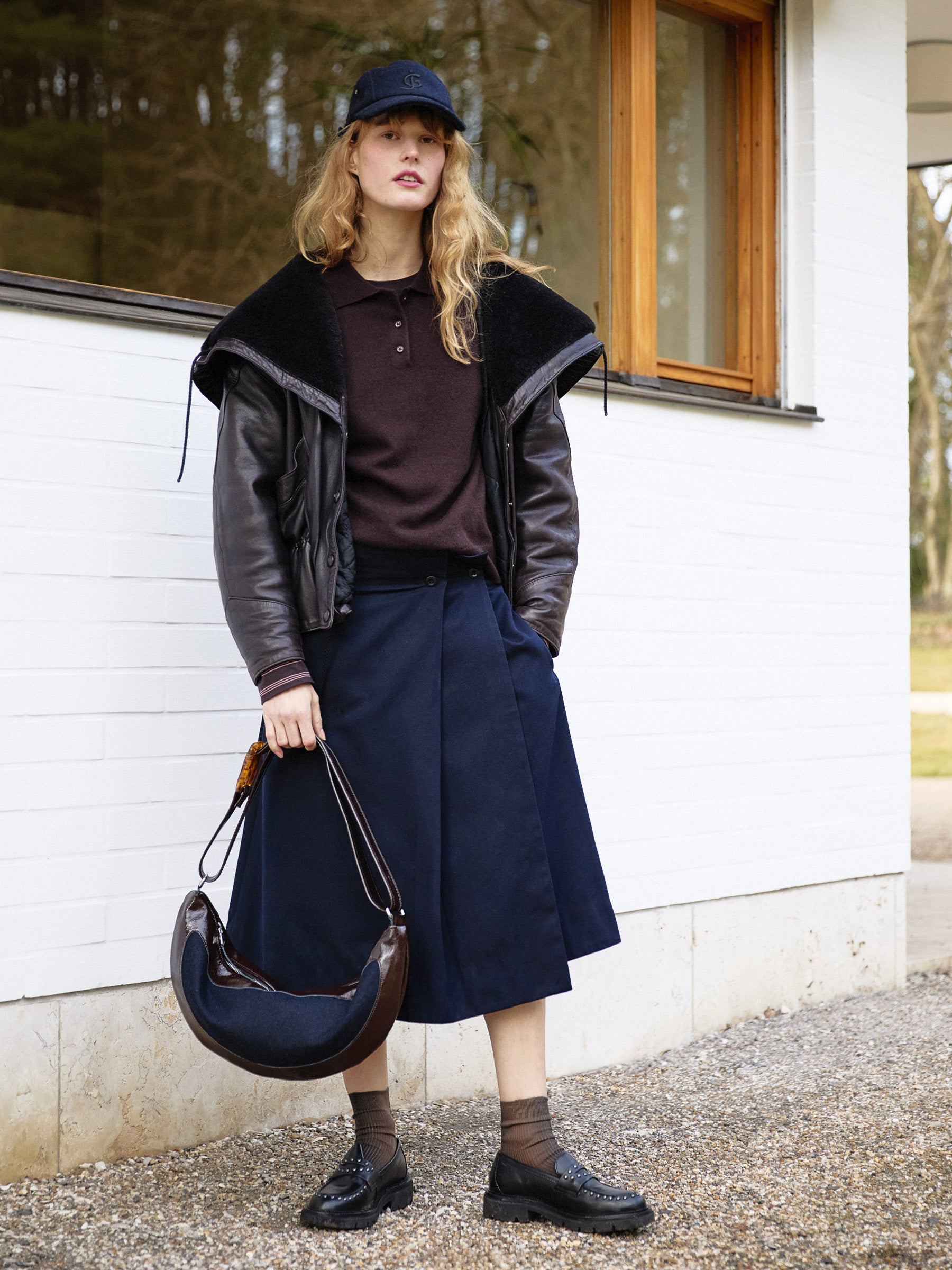 PETIT LUNA PATENT LEATHER & WOOL HALF-MOON BAG