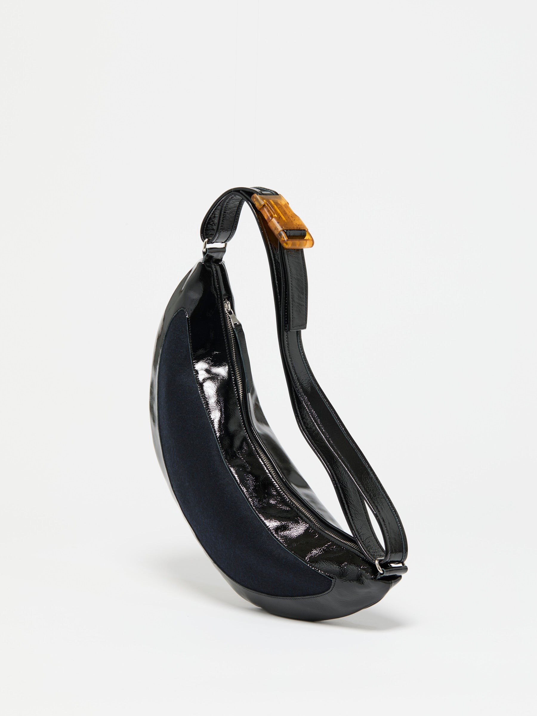 PETIT LUNA PATENT LEATHER & WOOL HALF-MOON BAG