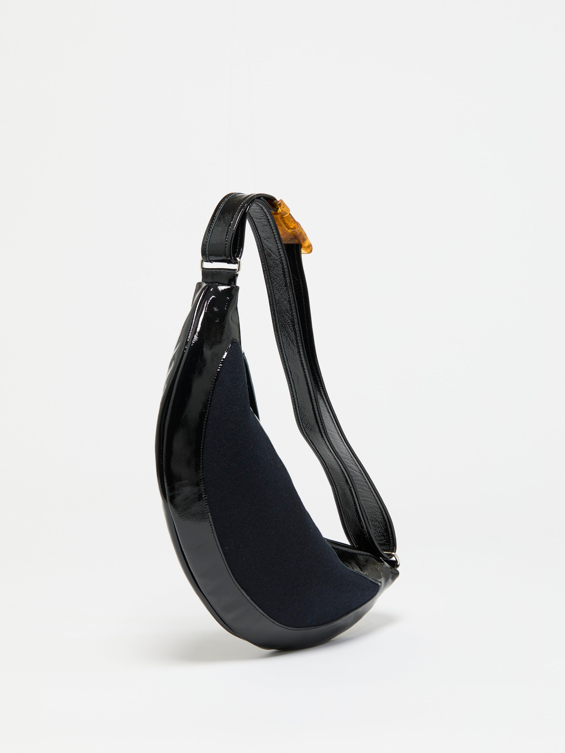 PETIT LUNA PATENT LEATHER & WOOL HALF-MOON BAG