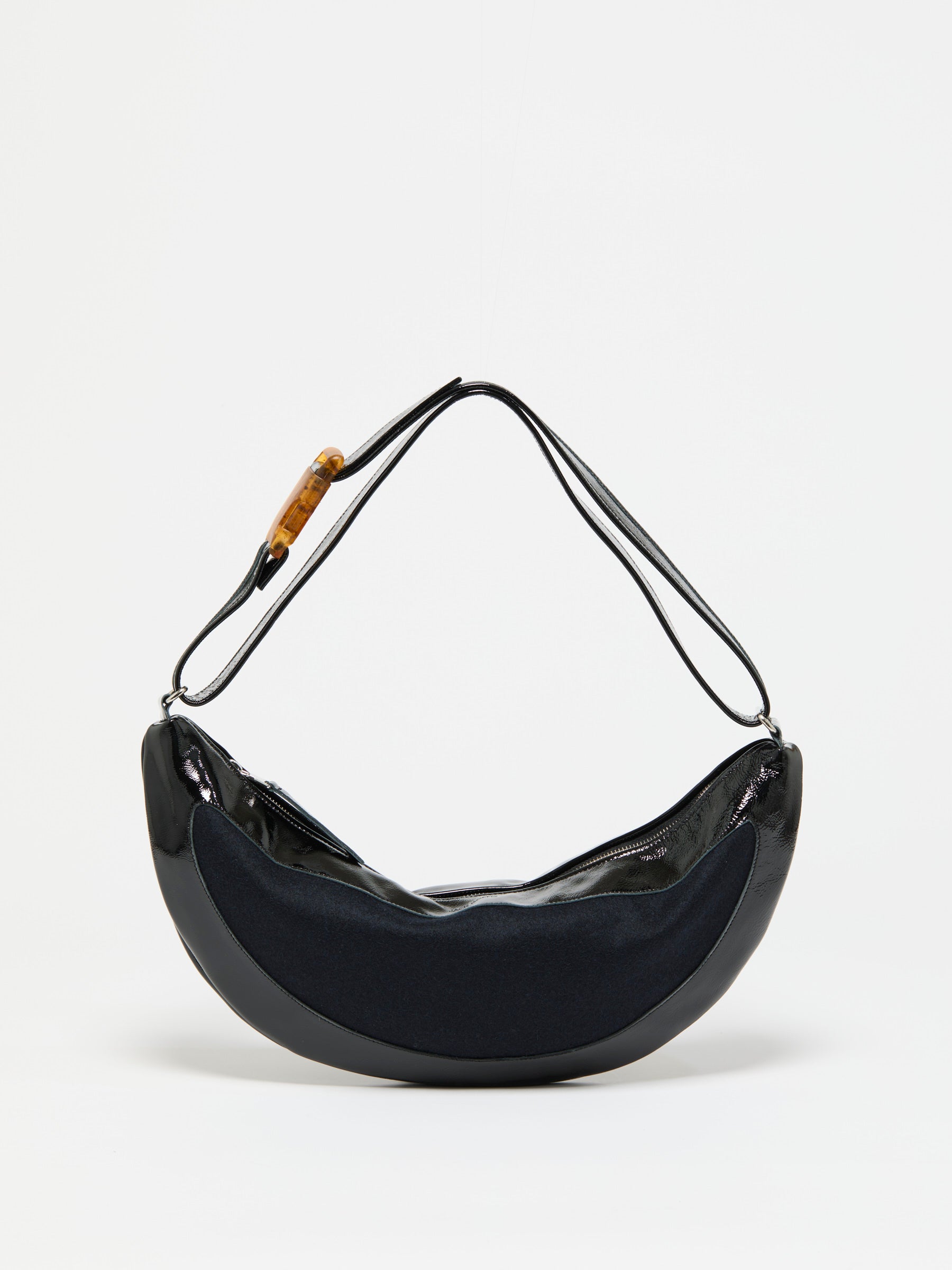 PETIT LUNA PATENT LEATHER & WOOL HALF-MOON BAG