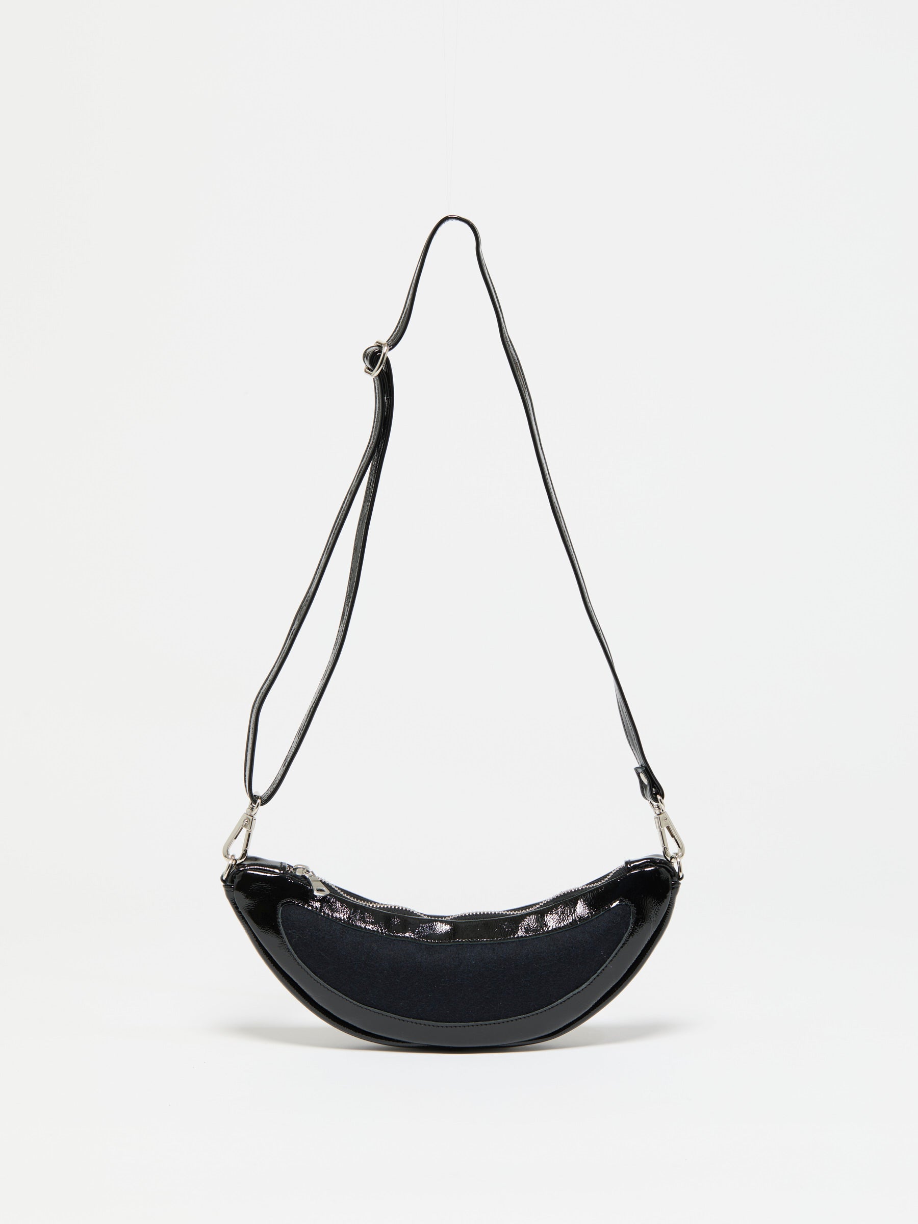 MINI LUNA PATENT LEATHER & WOOL HALF-MOON BAG