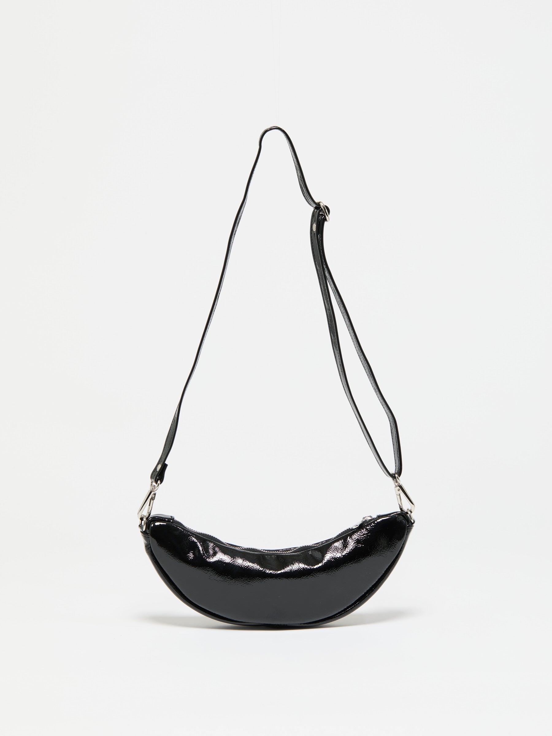 MINI LUNA PATENT LEATHER & WOOL HALF-MOON BAG