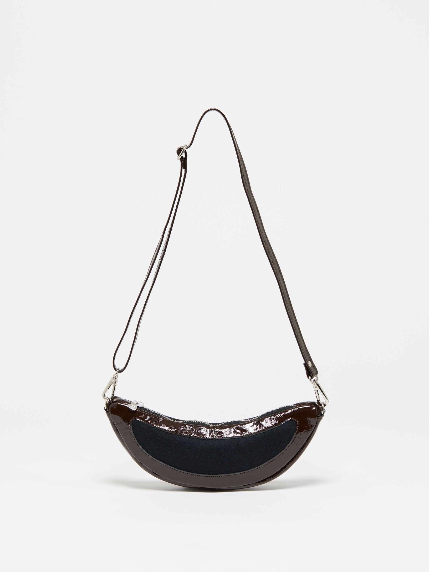 MINI LUNA PATENT LEATHER & WOOL HALF-MOON BAG