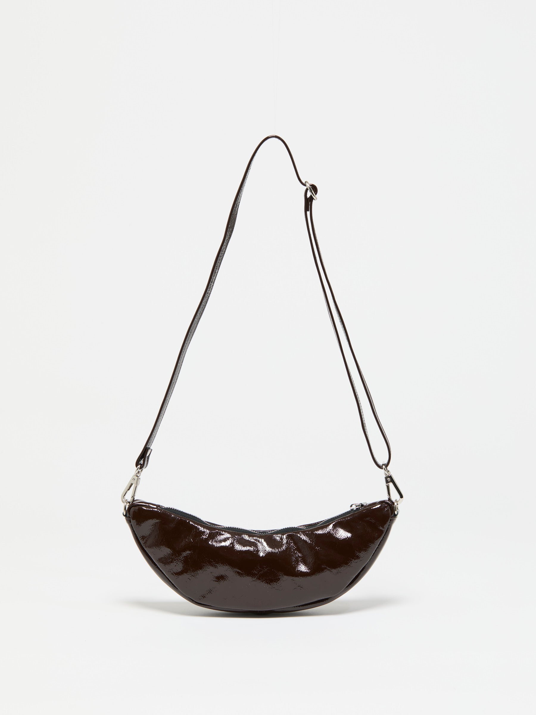 MINI LUNA PATENT LEATHER & WOOL HALF-MOON BAG