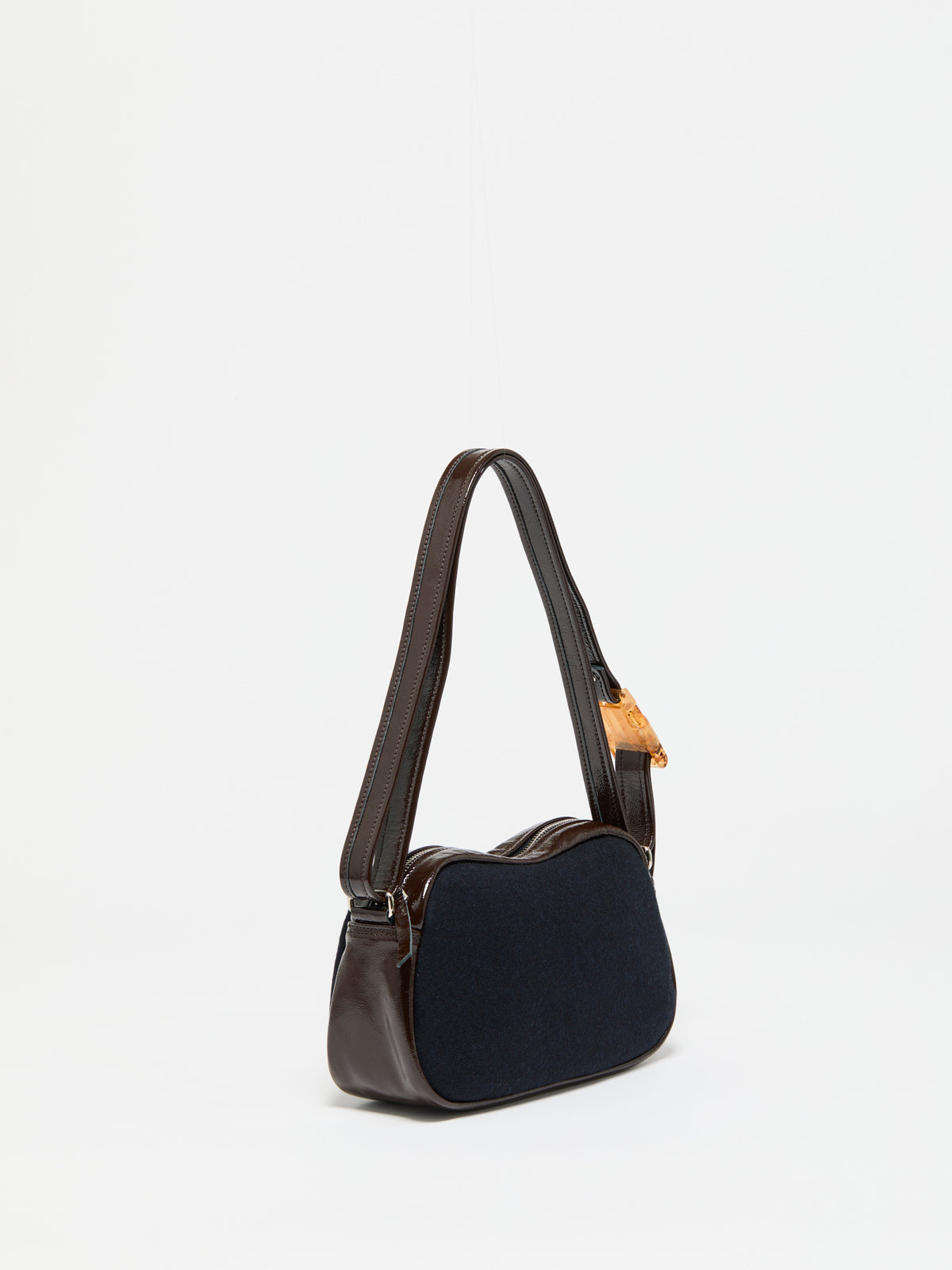 PETIT LEBOWL PATENT LEATHER & WOOL BOWLING BAG
