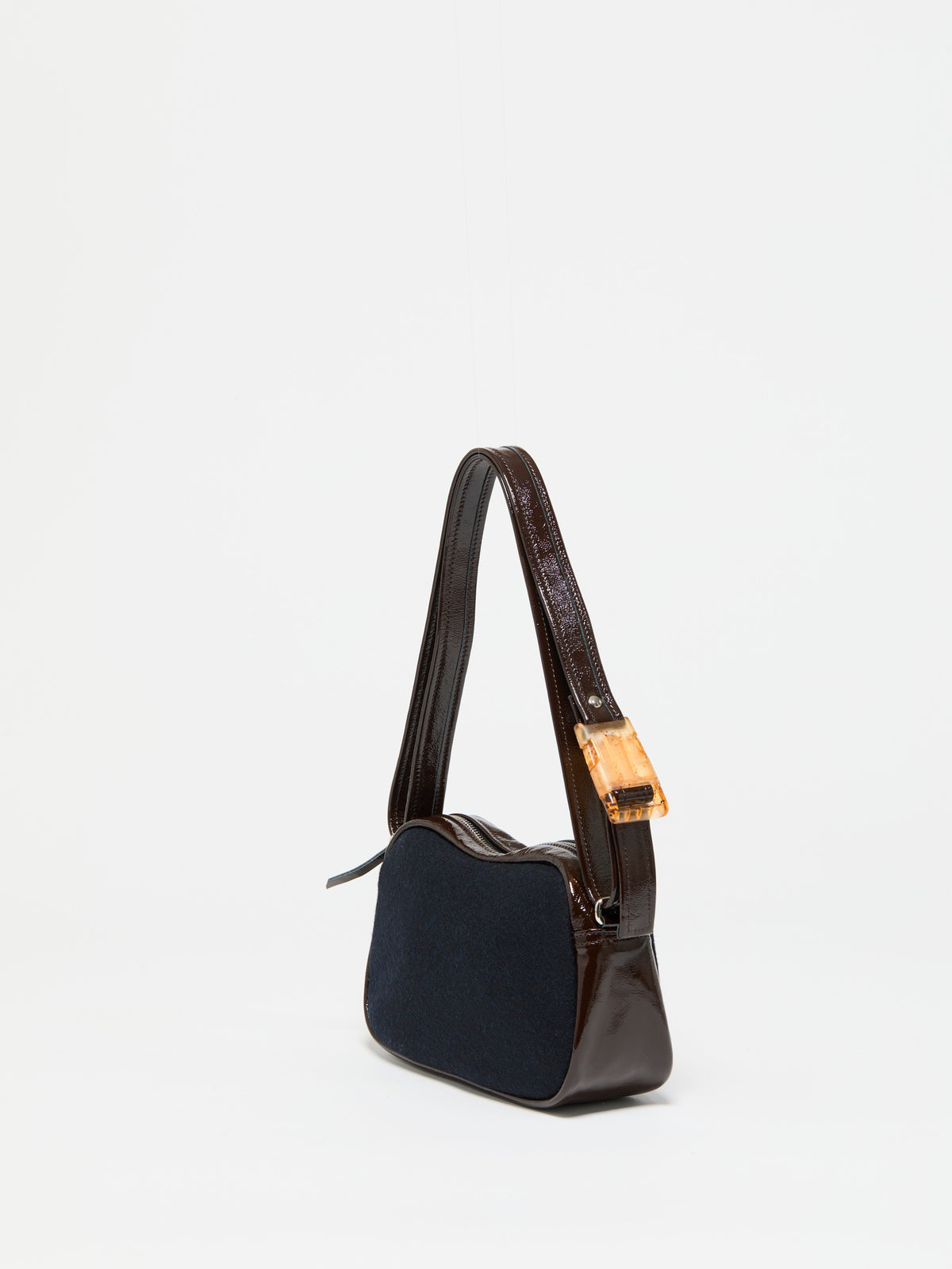 PETIT LEBOWL PATENT LEATHER & WOOL BOWLING BAG