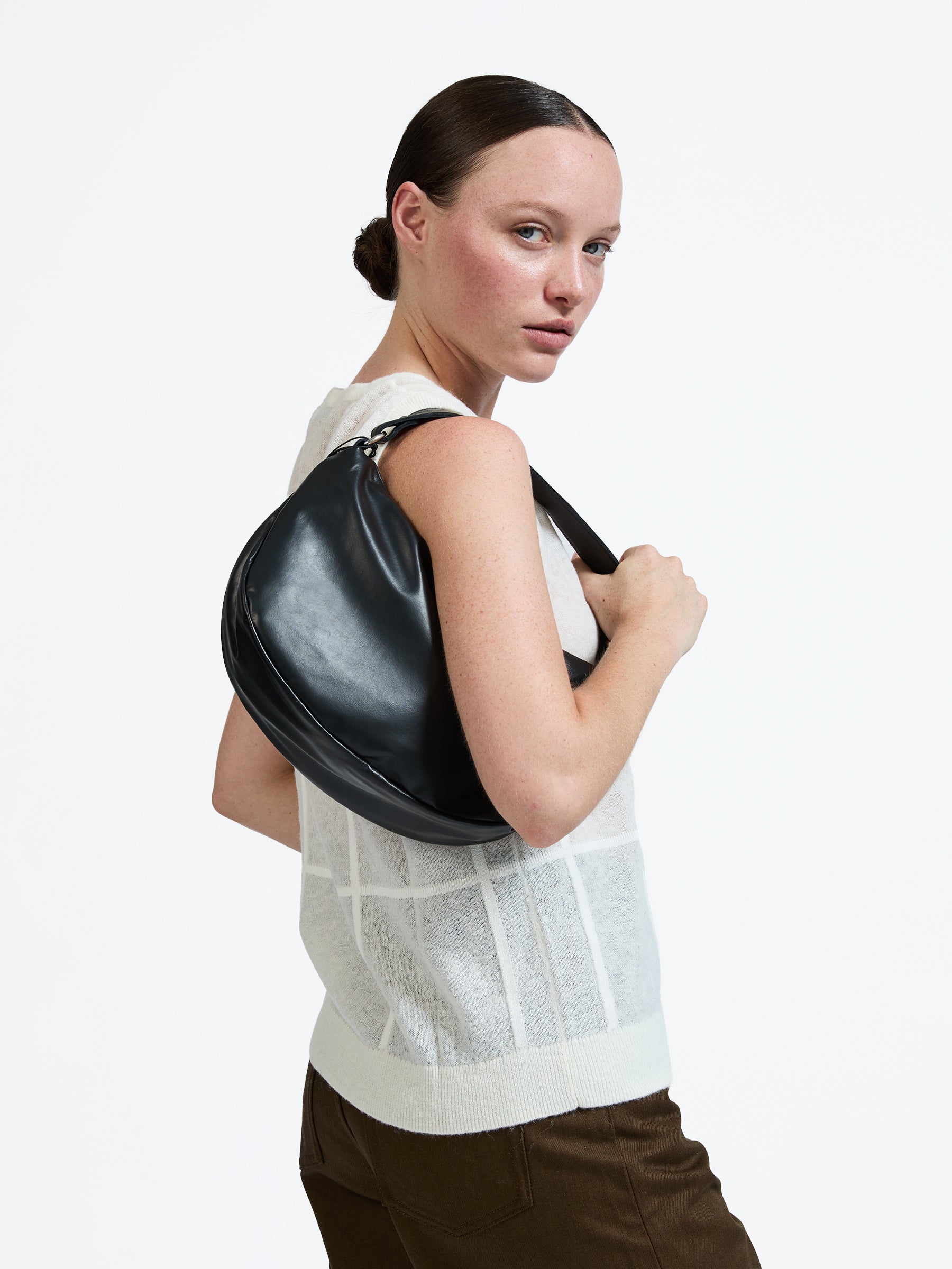 PETIT CHARLIE LIGHT LEATHER HALF-MOON BAG