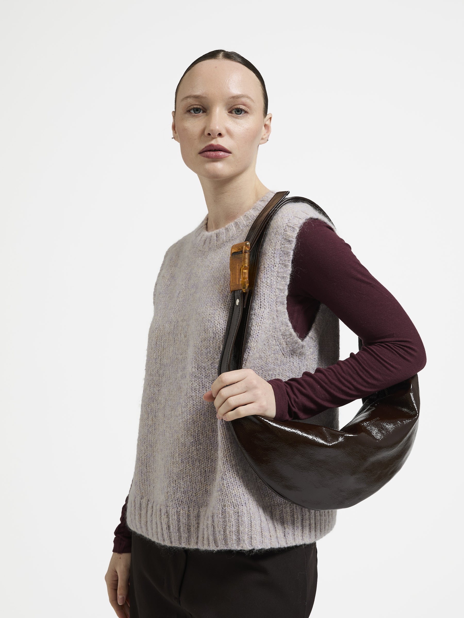 SAC DEMI-LUNE PETIT LUNA CUIR VERNIS